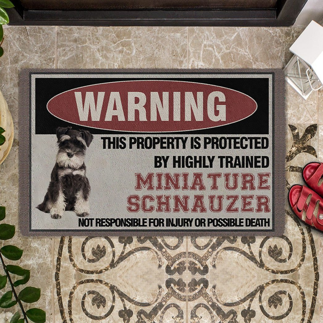 This Property Is Protected By Highly Trained Miniature Schnauzer Doormat Doggy Gifts For Humans