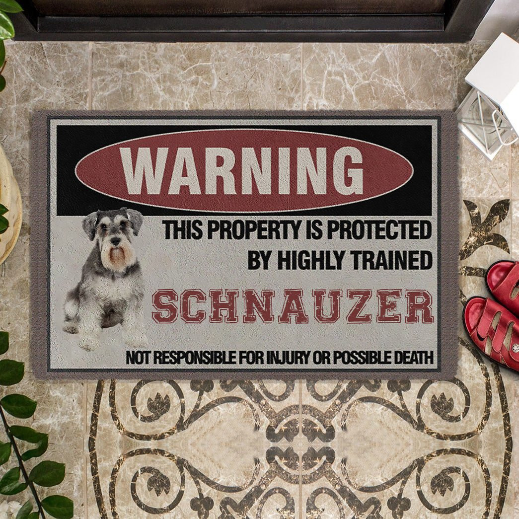 This Property Is Protected By Highly Trained Schnauzer Doormat Dog Lover Gifts For Him