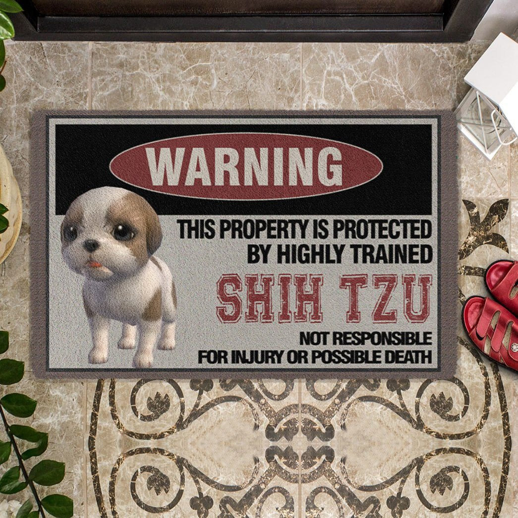 This Property Is Protected By Highly Trained Shih Tzu Doormat Gifts For Shih Tzu Lovers