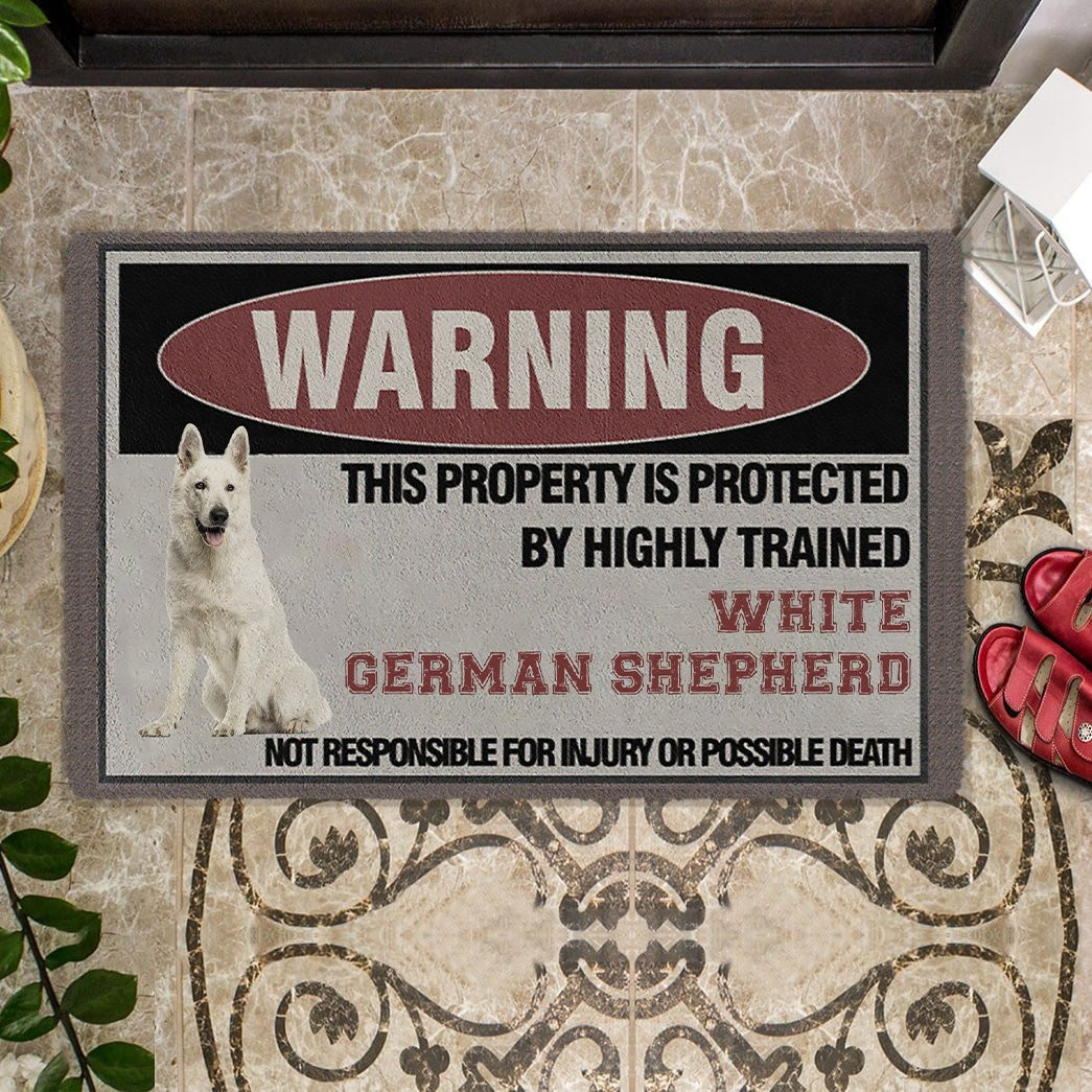 This Property Is Protected By Highly Trained White German Shepherd Doormat Gifts For Dog Lovers