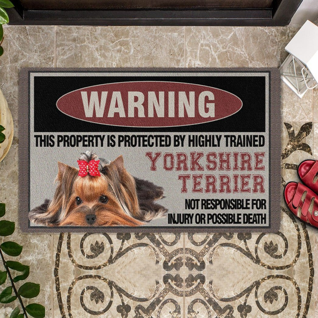 This Property Is Protected By Highly Trained Yorkshire Terrier Doormat Yorkshire Terrier Stuff