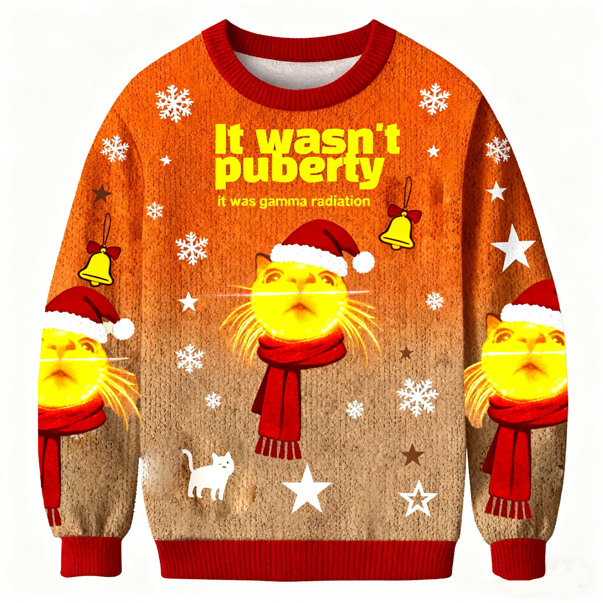 This Wan T Puberty It's Gamma Radiation Ugly Sweater Funny Sweater Gifts For Cat Lovers