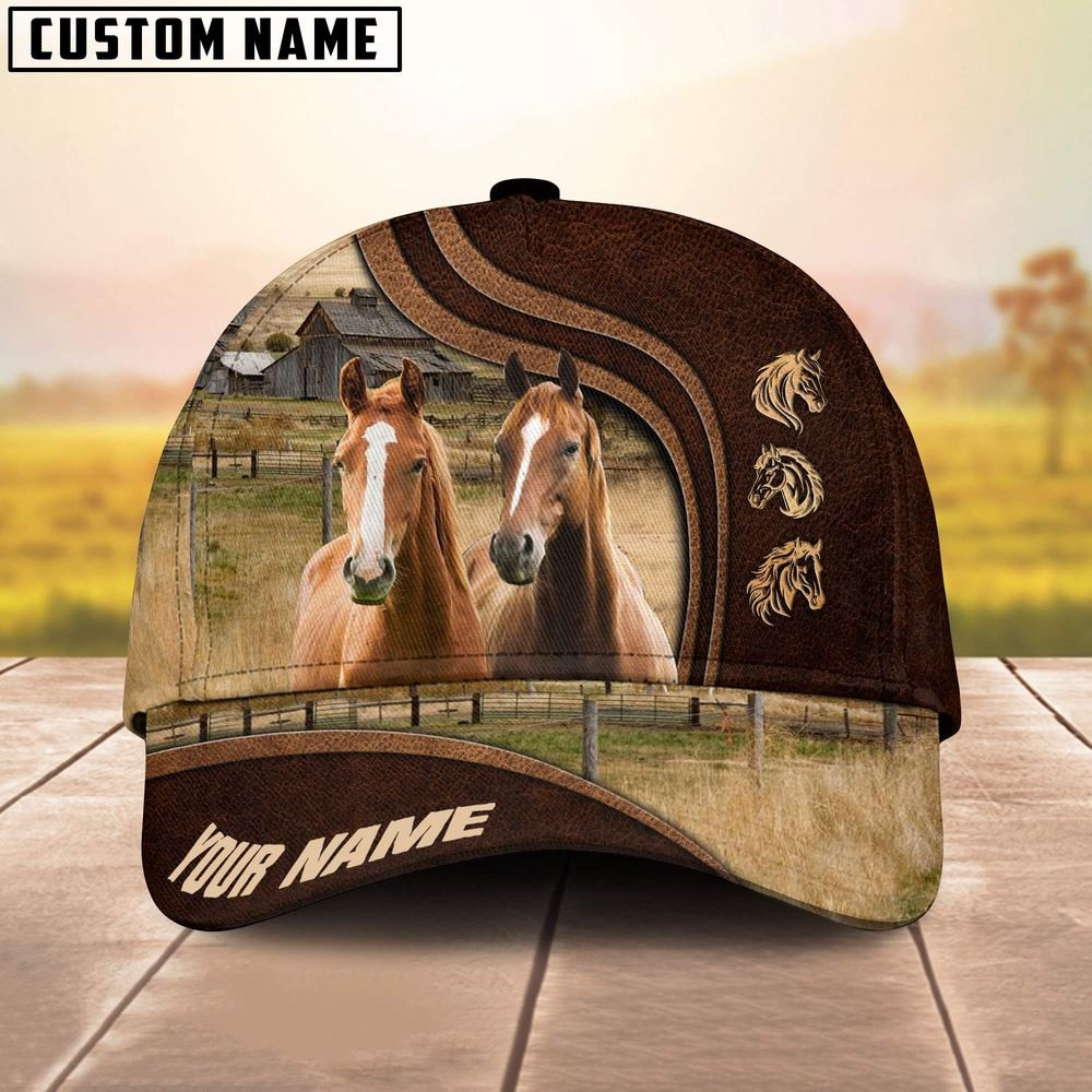 Thoroughbred Horses Dark Brown Pattern Customized Name Cap Farmer Baseball Cap Gift For Farmer