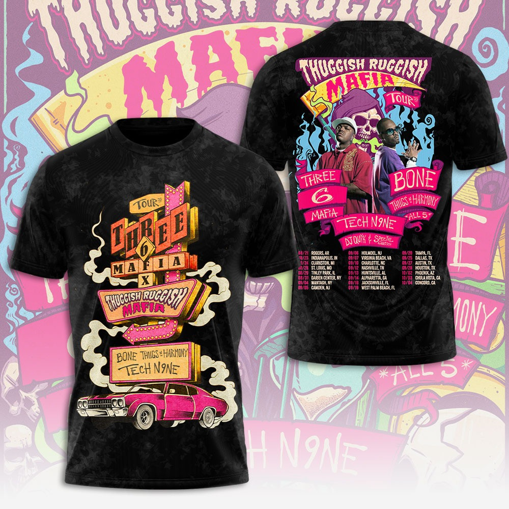 Three 6 Mafia X Thuggish Ruggish Mafia Tour 2025 T-Shirt Music Fan Gift Ideas