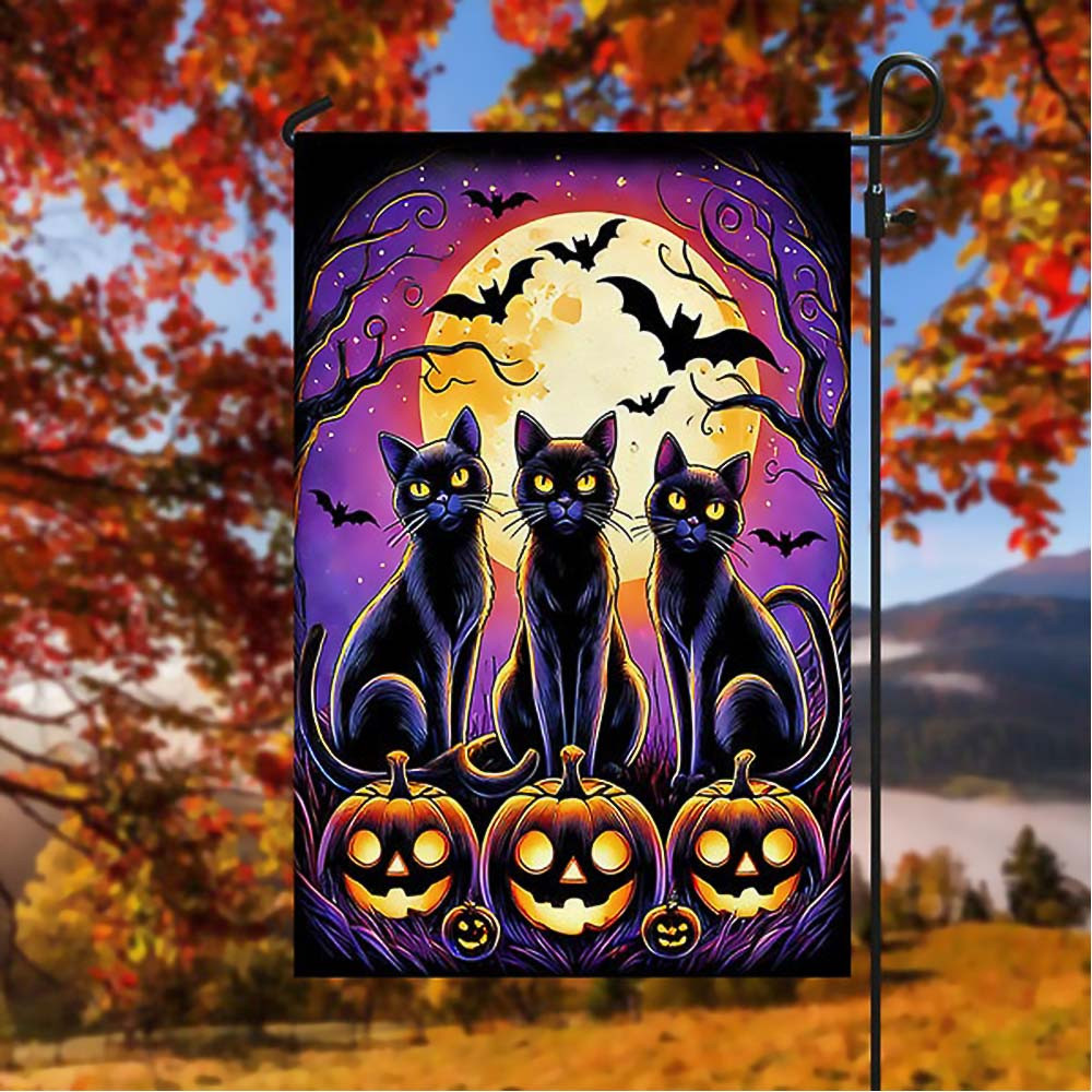 Three Black Cats Halloween Flag Perfect Gift For Cat Lovers On Halloween Day