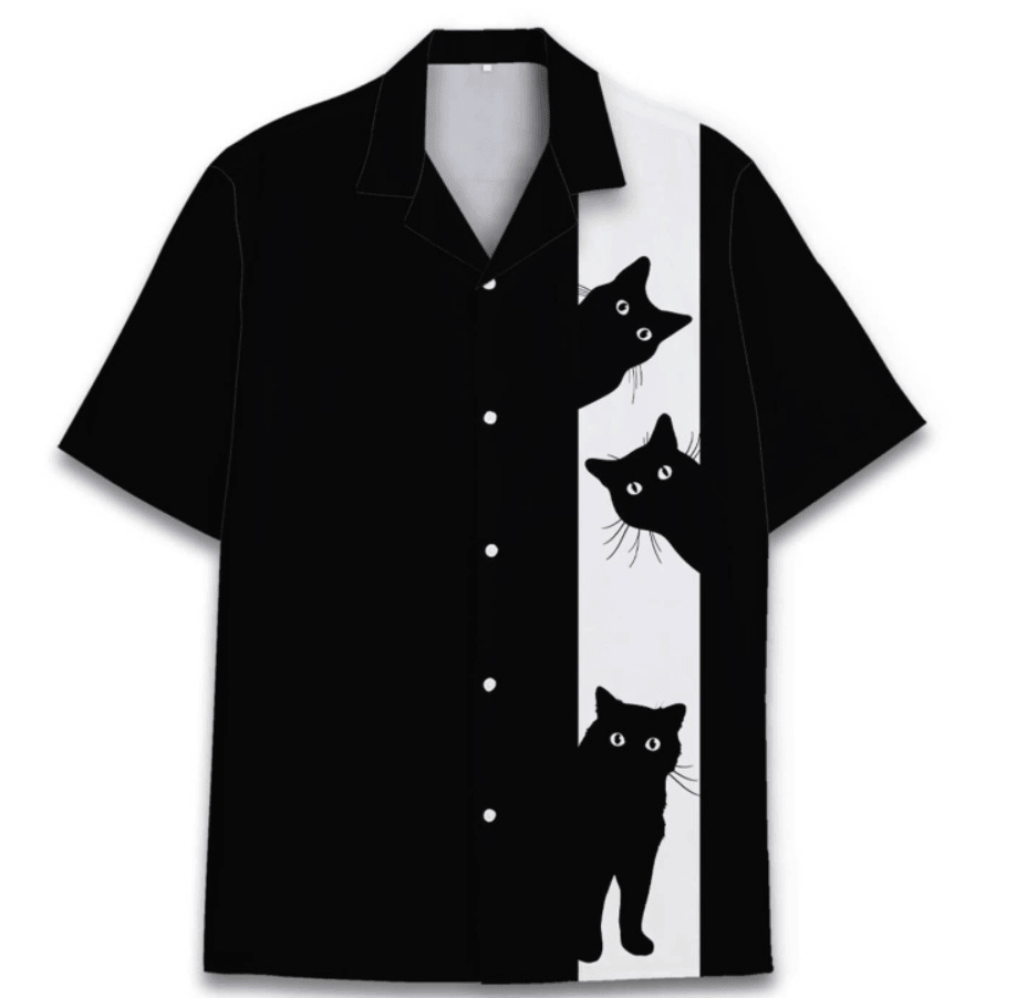 Three Black Cats Peeking Hawaiian Shirt Animal Themed Gifts For Cat Lovers