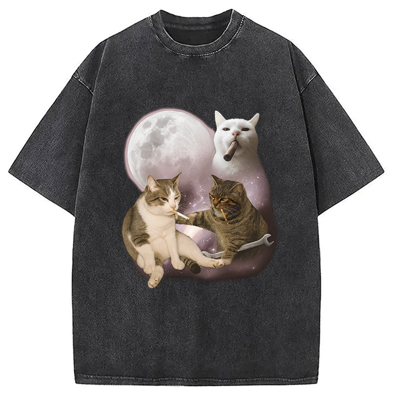 Three Cat Smoking Retro Washed T-Shirt Funny Quote Unisex Shirt Gifts For Brother