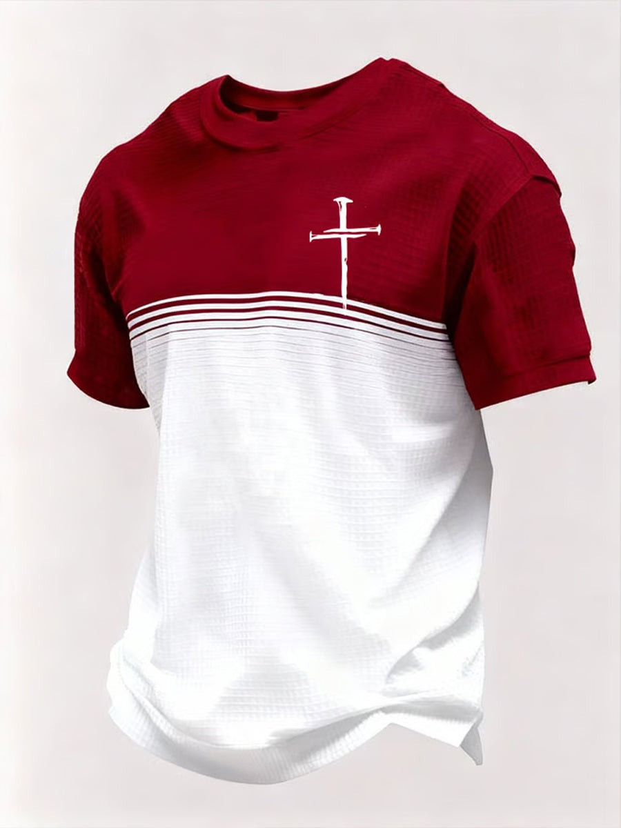 Three Cross Christian Waffle T-Shirt Faith Religious Tee Gift For Men Jesus Shirt