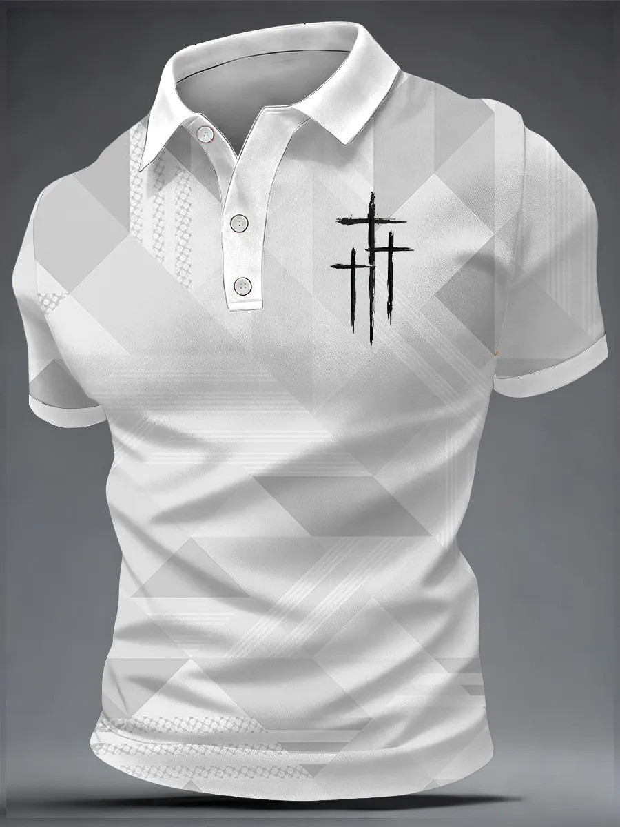 Three Crosses Polo Shirt Christian Faith Apparel Trending Spiritual Best Gift For Jesus Believers
