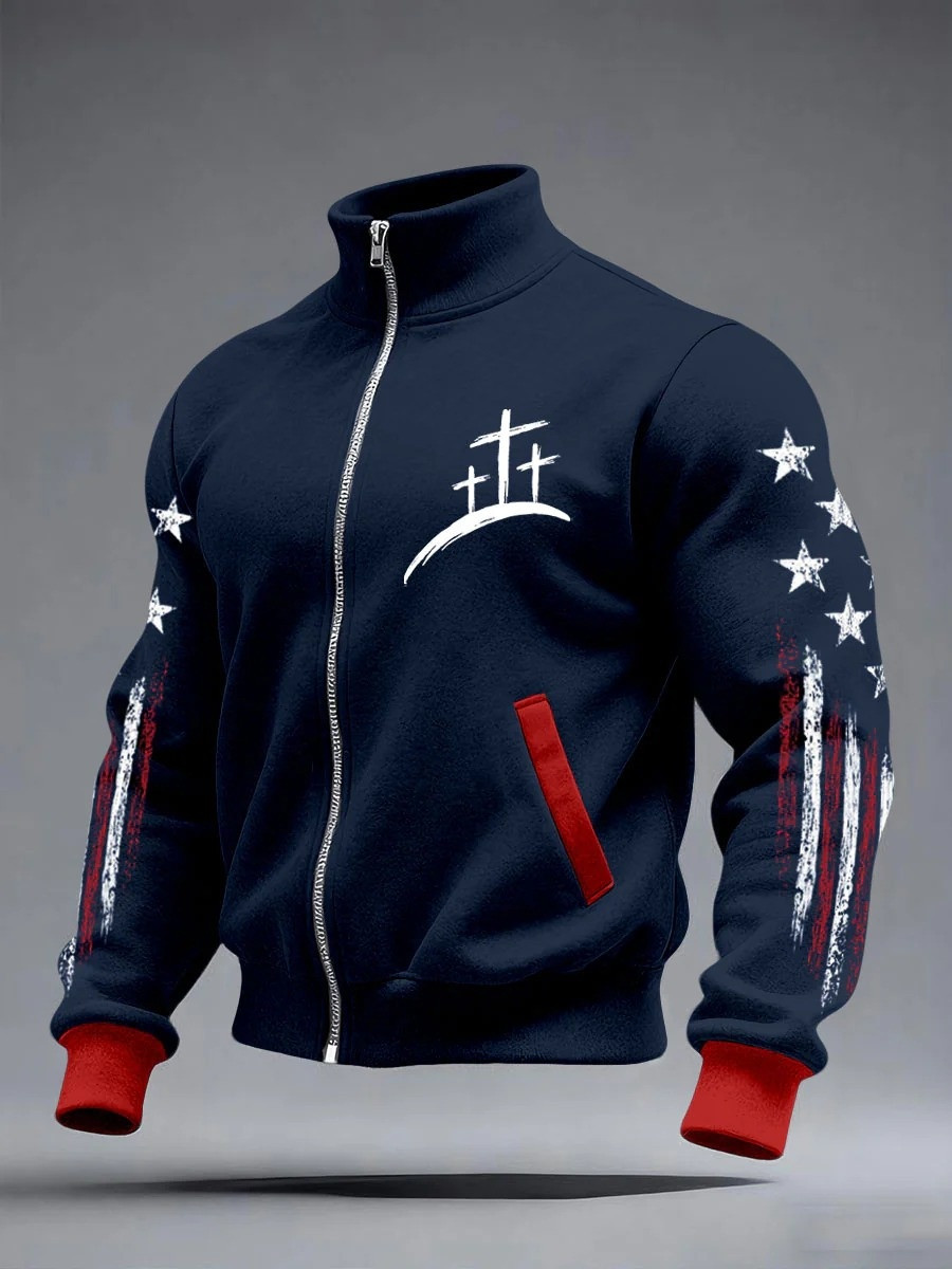 Three Crosses Zip Jacket Men Jesus Christian Patriot Apparel Hoodies Best Gift For Believers