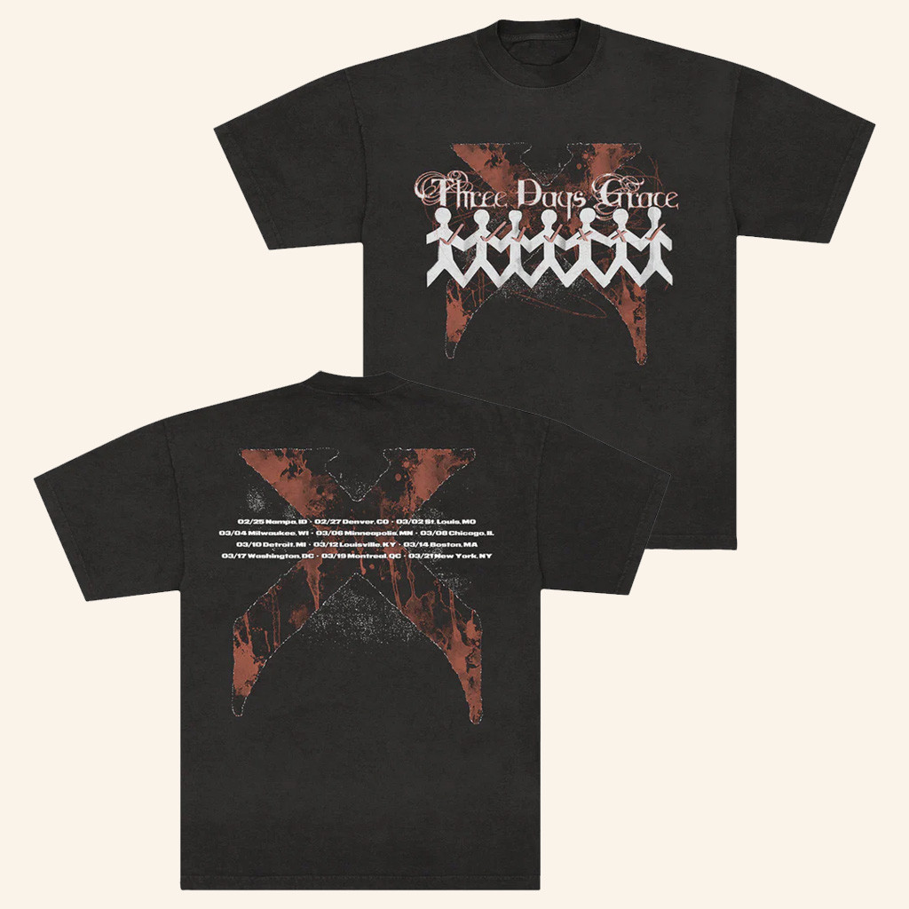 Three Days Grace Merch 2X Tour T-Shirt Birthday Gifts For Rock Lovers