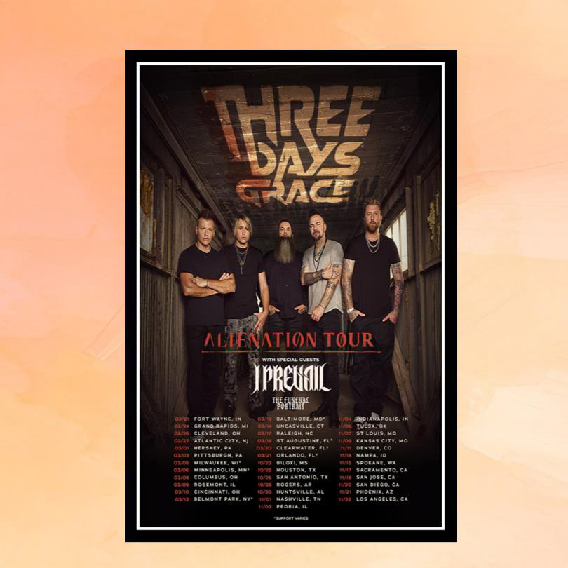 Three Days Grace Merch Alienation Tour 2026 Poster Home Decor Gifts For Rock Music Lovers