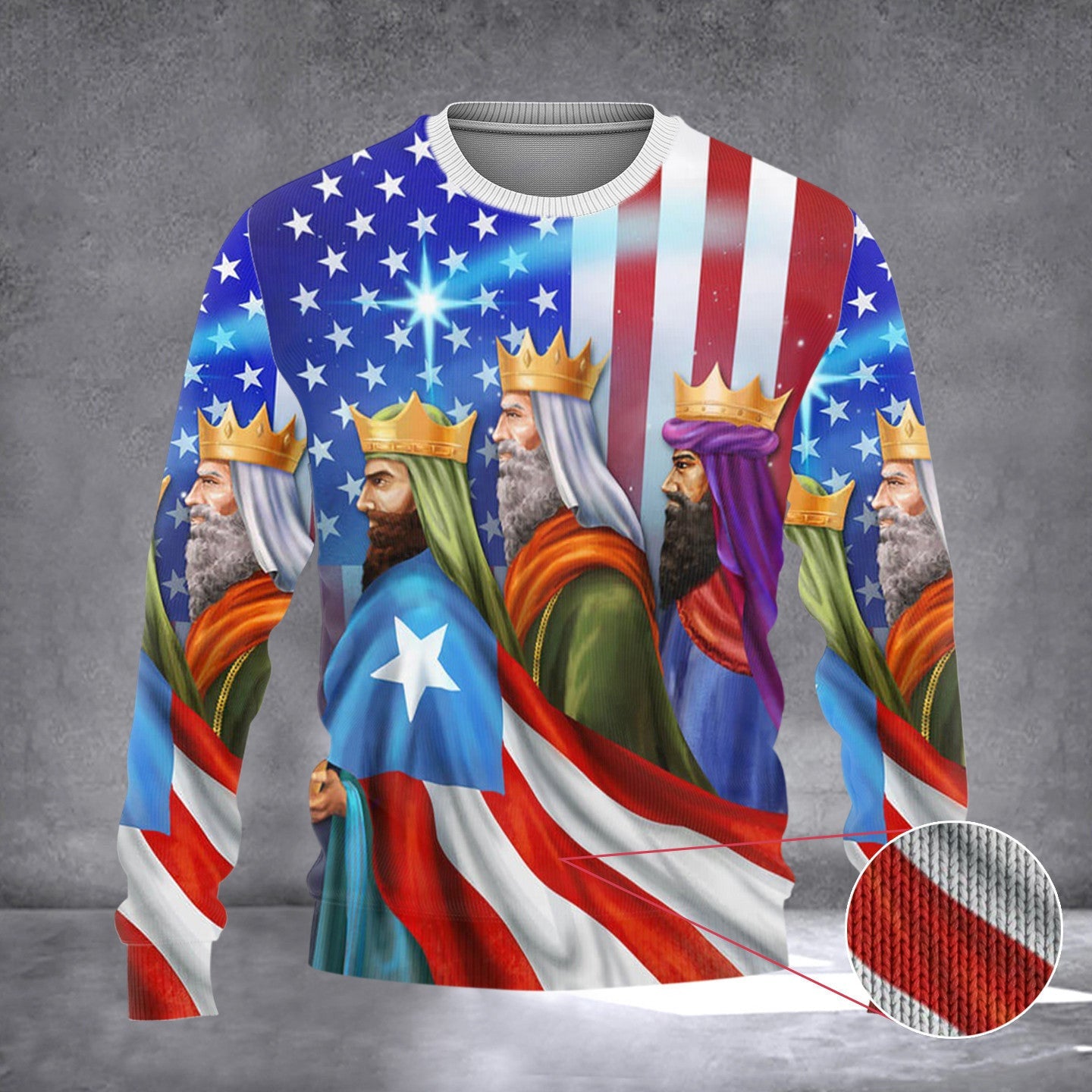 Three Kings Puerto Rico Nativity Of Jesus Ugly Christmas Sweater USA Flag Puerto Rican Gift Three Kings Puerto Rico Nativity Of Jesus Ugly Christmas Sweater USA Flag Puerto Rican Gift