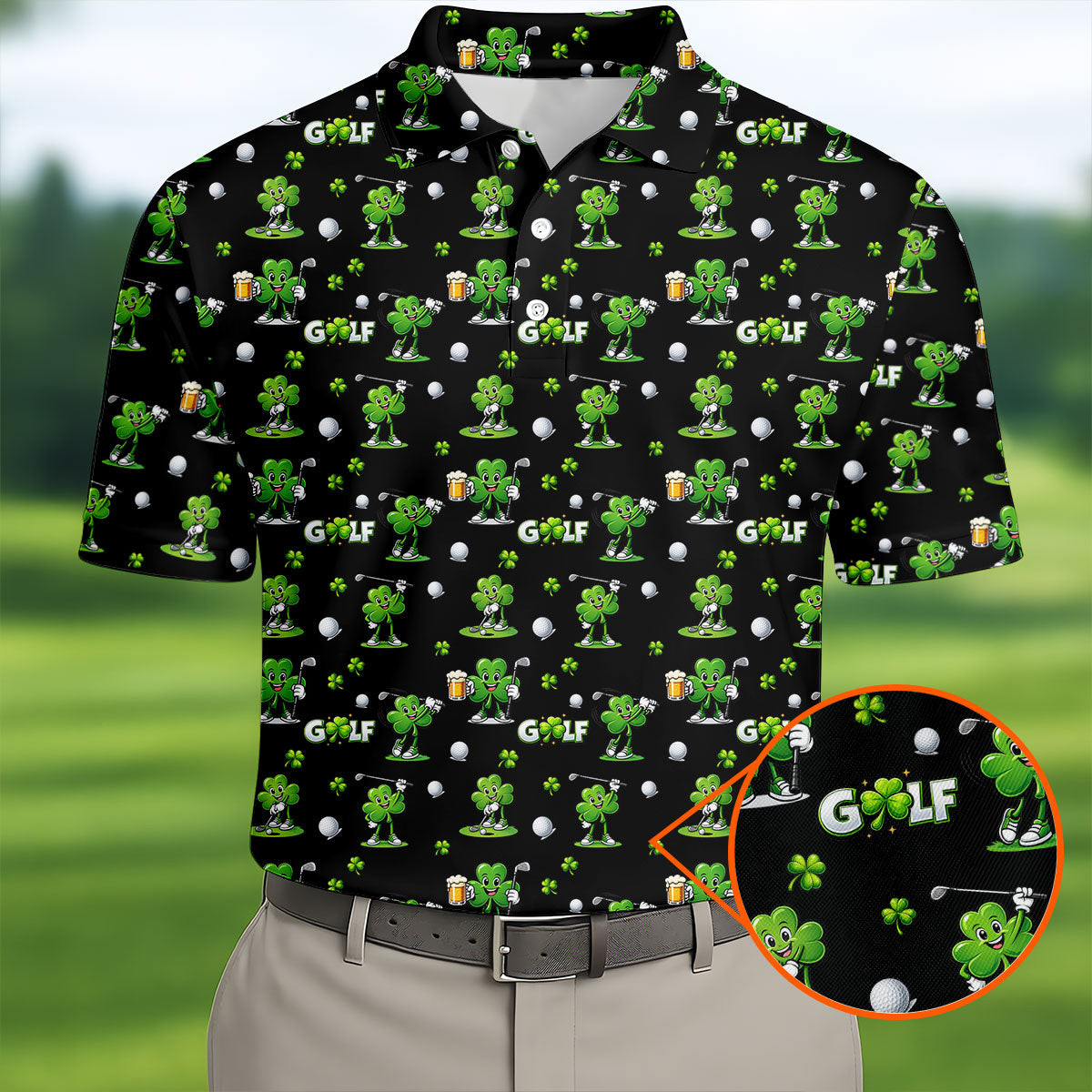 Three Leaf Clover Golf And Beer St Patrick's Day Golf Polo Shirt Best Golf Clothes Father's Day Gift