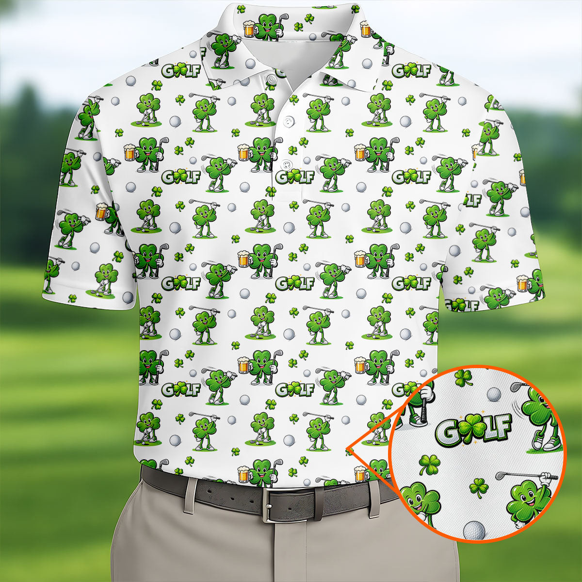 Three Leaf Clover Golf And Beer St Patrick's Day Polo Shirt Golf Attire Father's Day Present