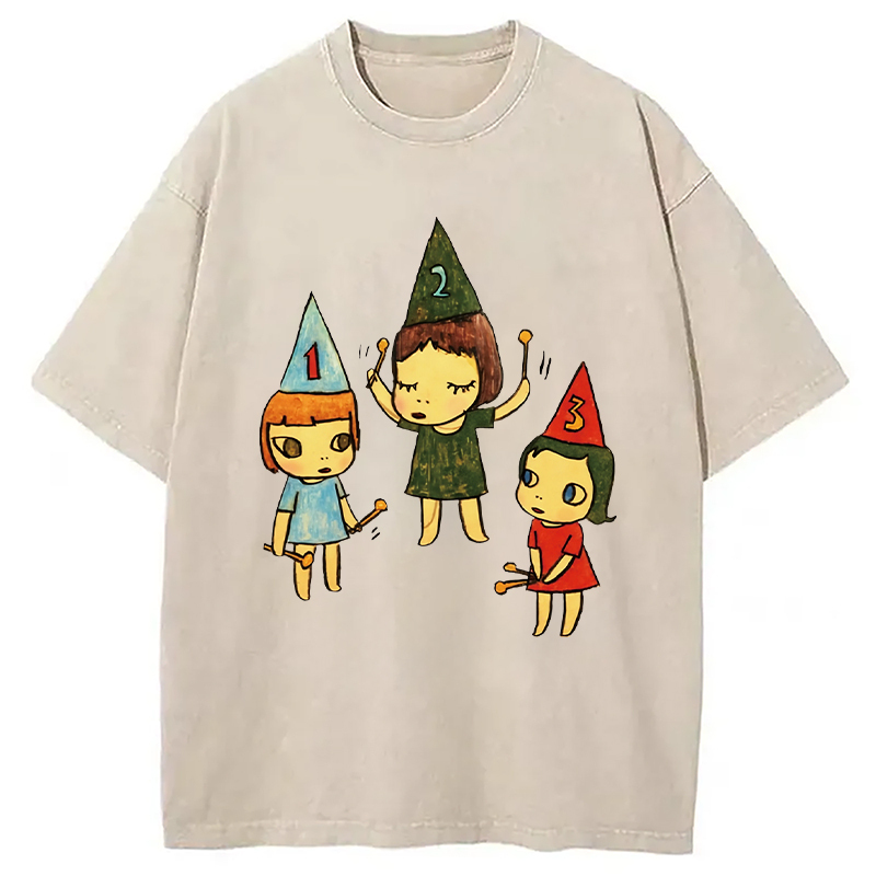 Three Little Girl Washed T-Shirt Retro Humor Graphic Top Gifts For Sister