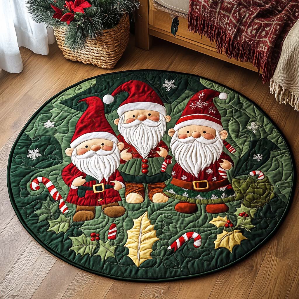 Three Santas Soiree Quilted Round Mat Foyer Christmas Decor Good Christmas Gifts For Brother