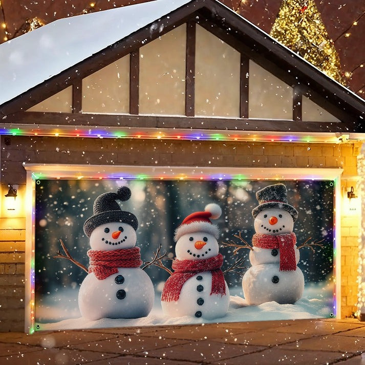 Three Snowmen Garage Door Cover Christmas Decoration Winter Holiday Scene