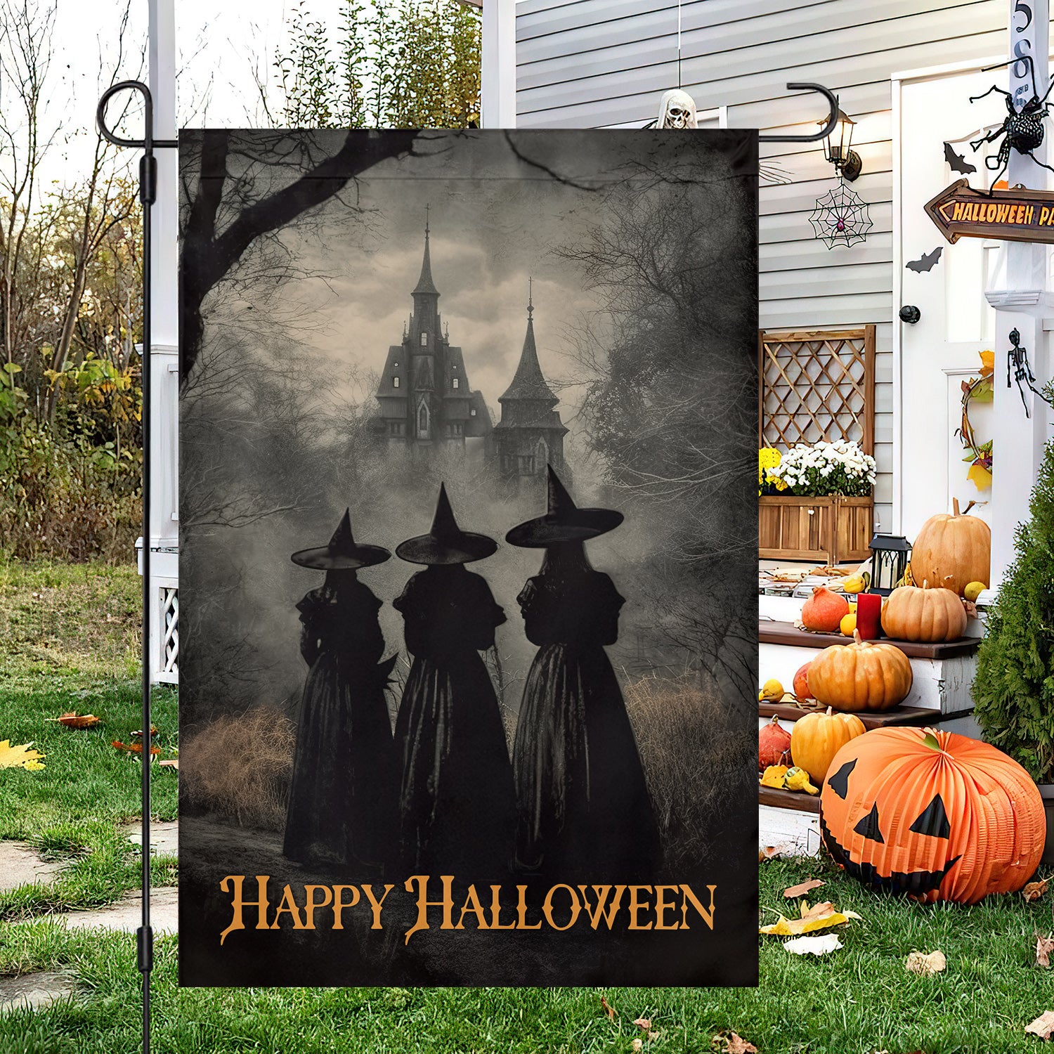 Three Witches Halloween Flag Witch Themed Outdoor Decor Halloween Witchy Gift Ideas