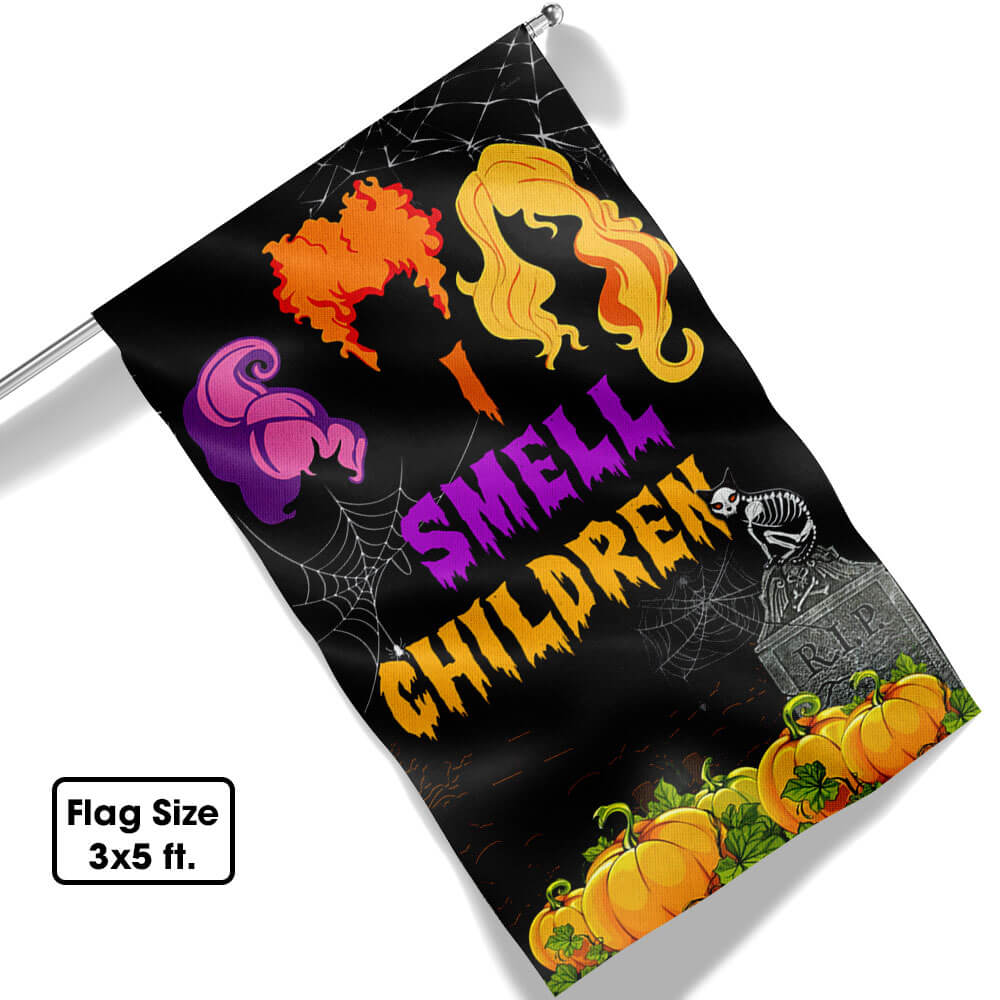 Three Witches Halloween I Smell Children Flag Trick or Treat