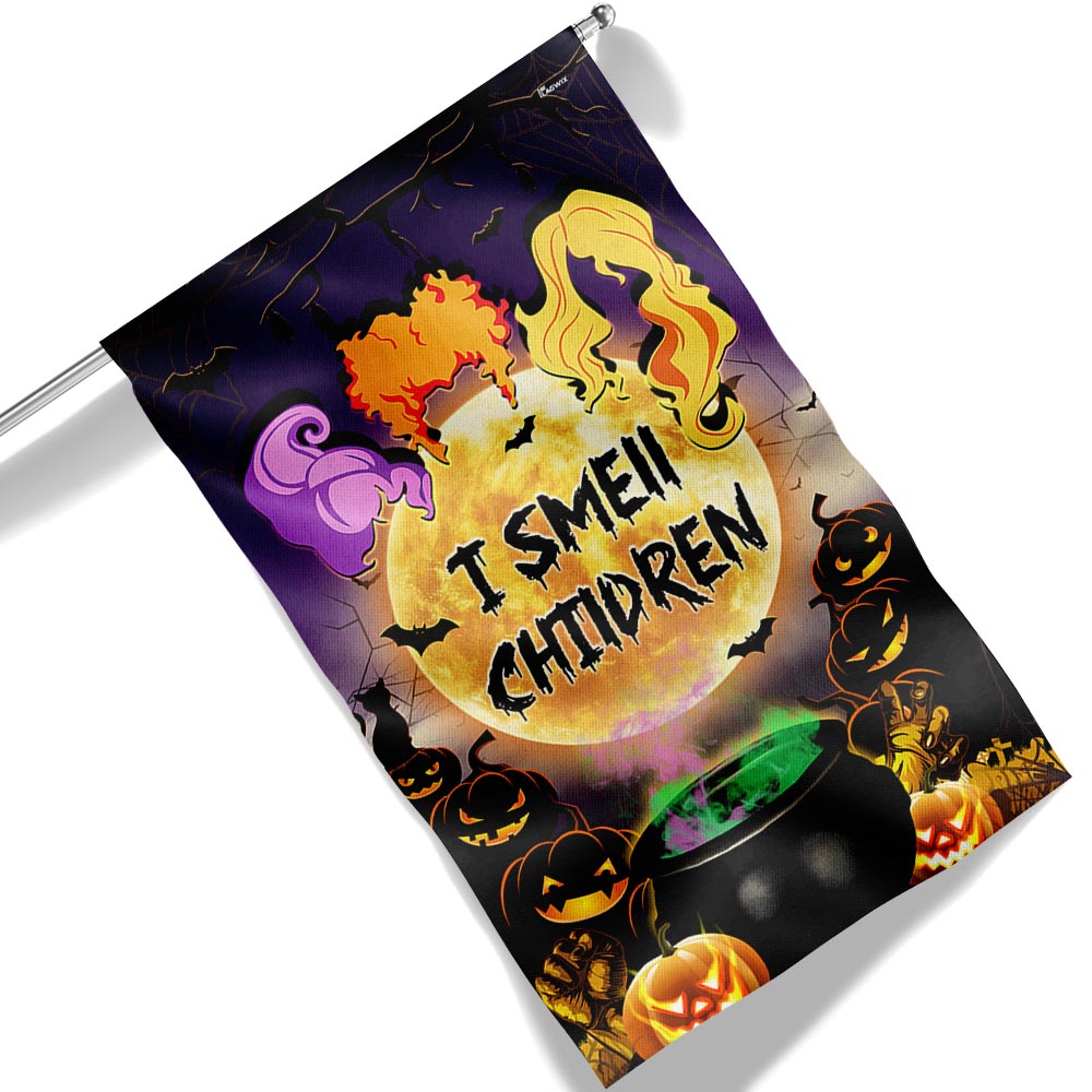 Three Witches Halloween I Smell Children Hocus Pocus Halloween Flag