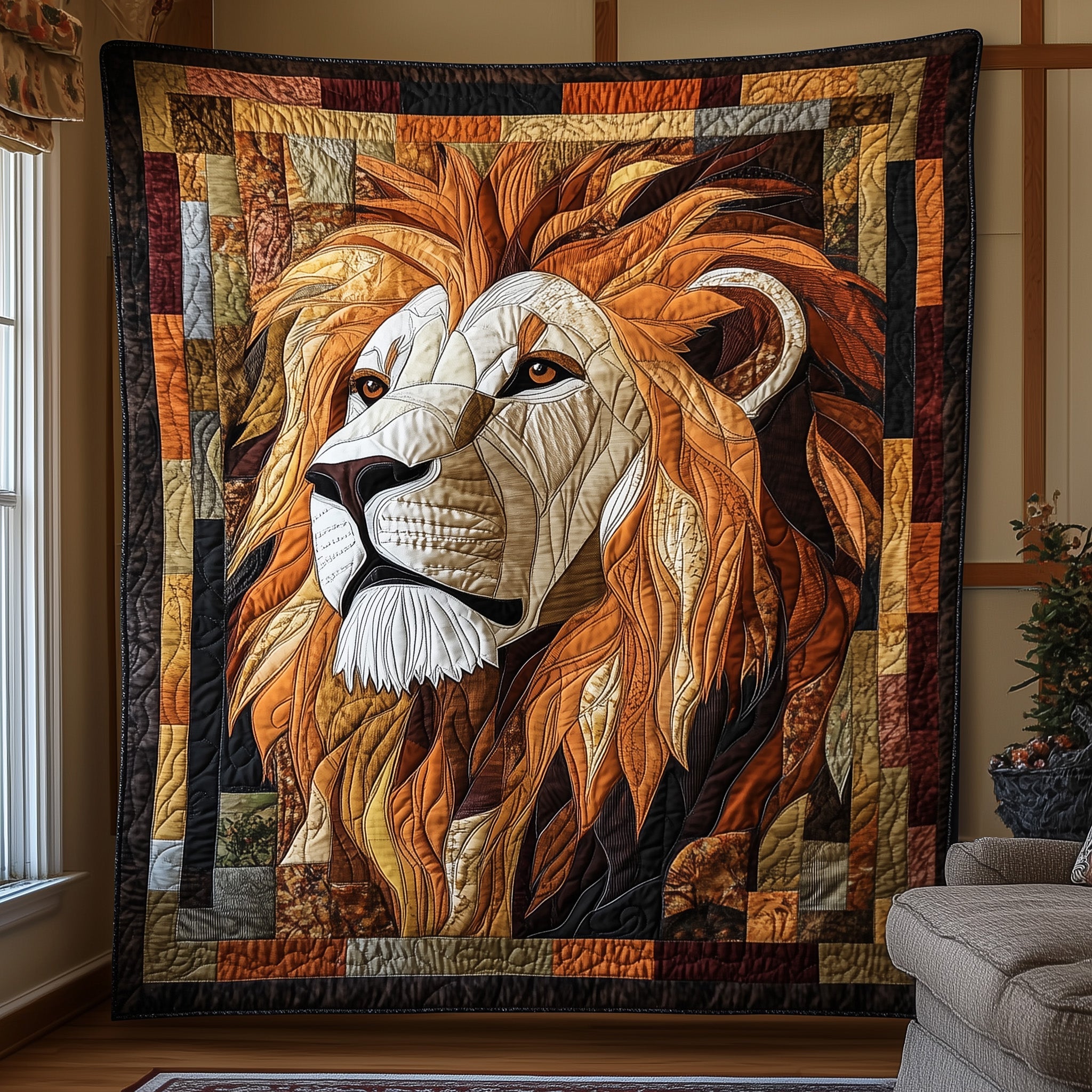 Throne of the Wild Quilted Blanket Nice Throw BlanketChristmas Gifts For Lion Lovers