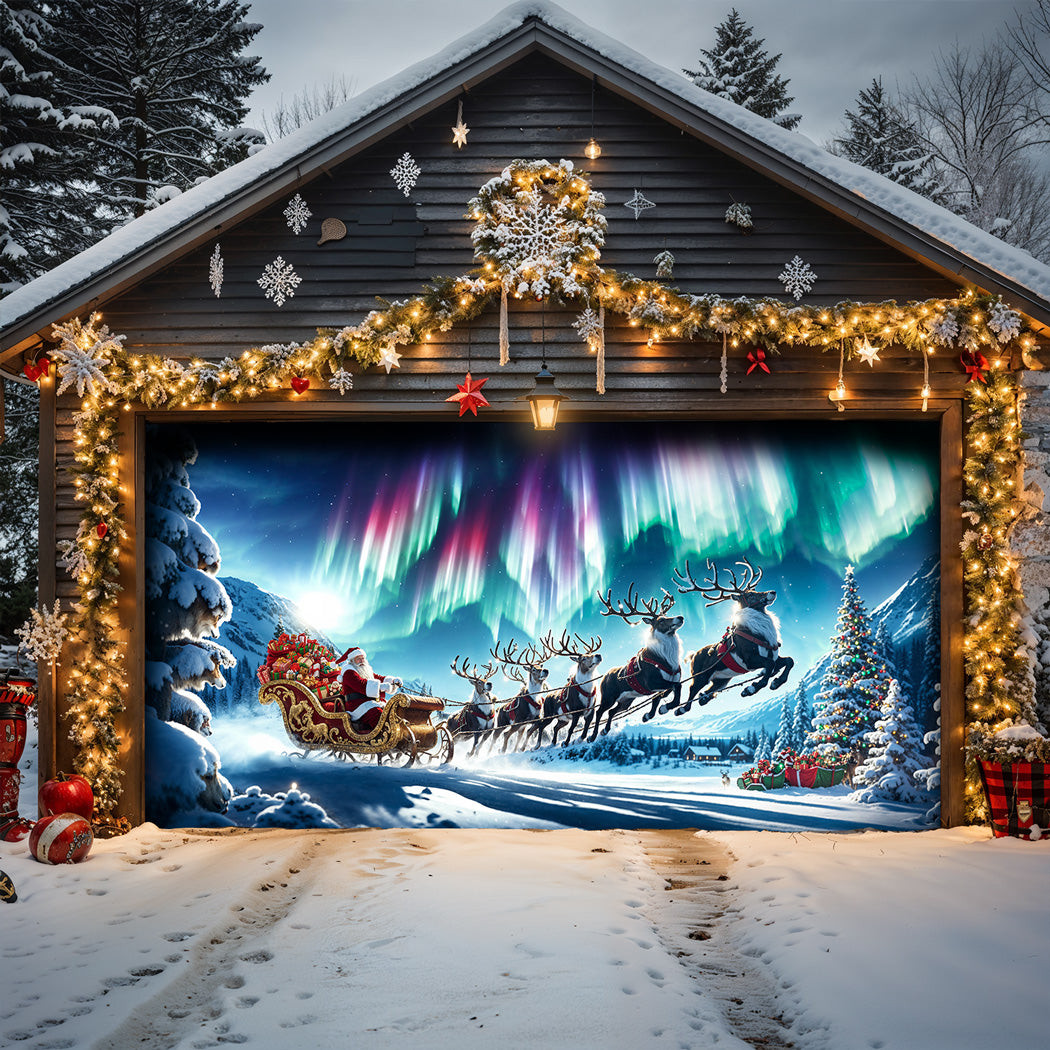 Through The Aurora Christmas Garage Door Banner North Xmas Garage Door Covers Xmas Gifts