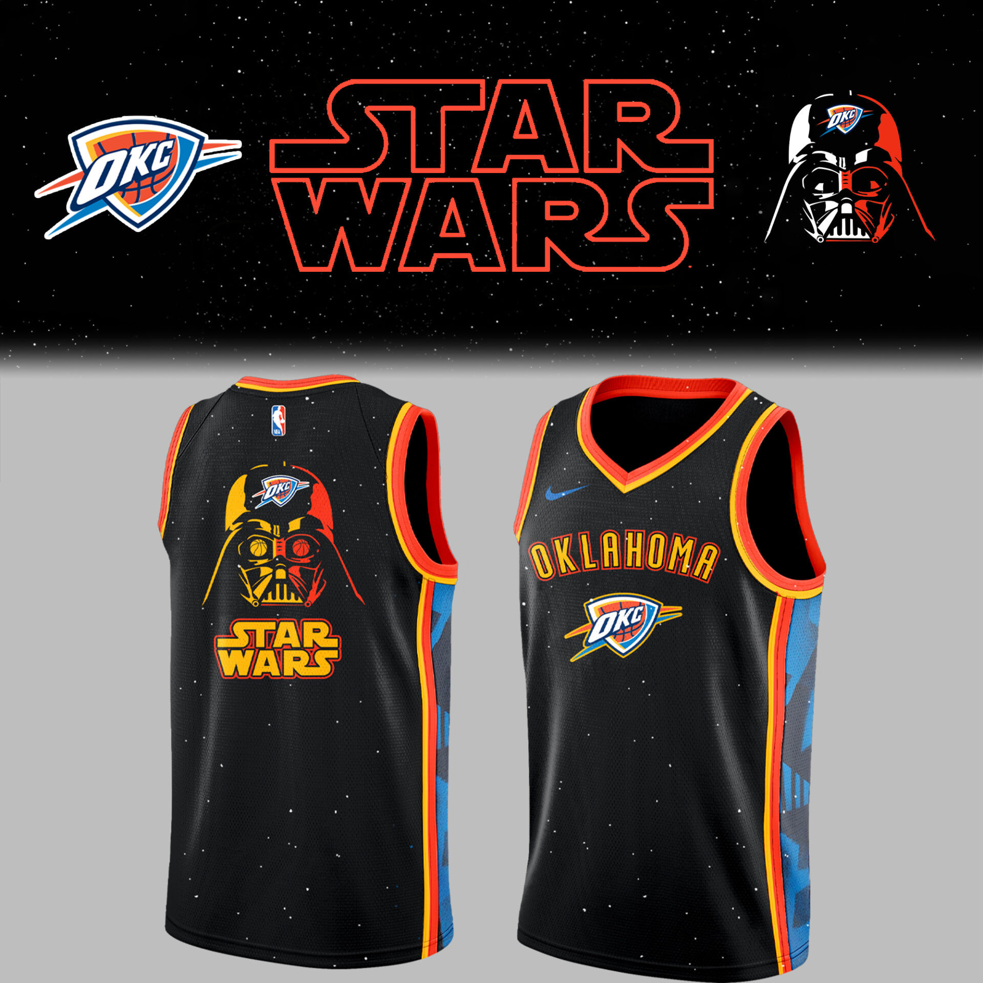 Thunder Basketball Thunder x Star Wars Black Jersey Gifts For Basketball Fan
