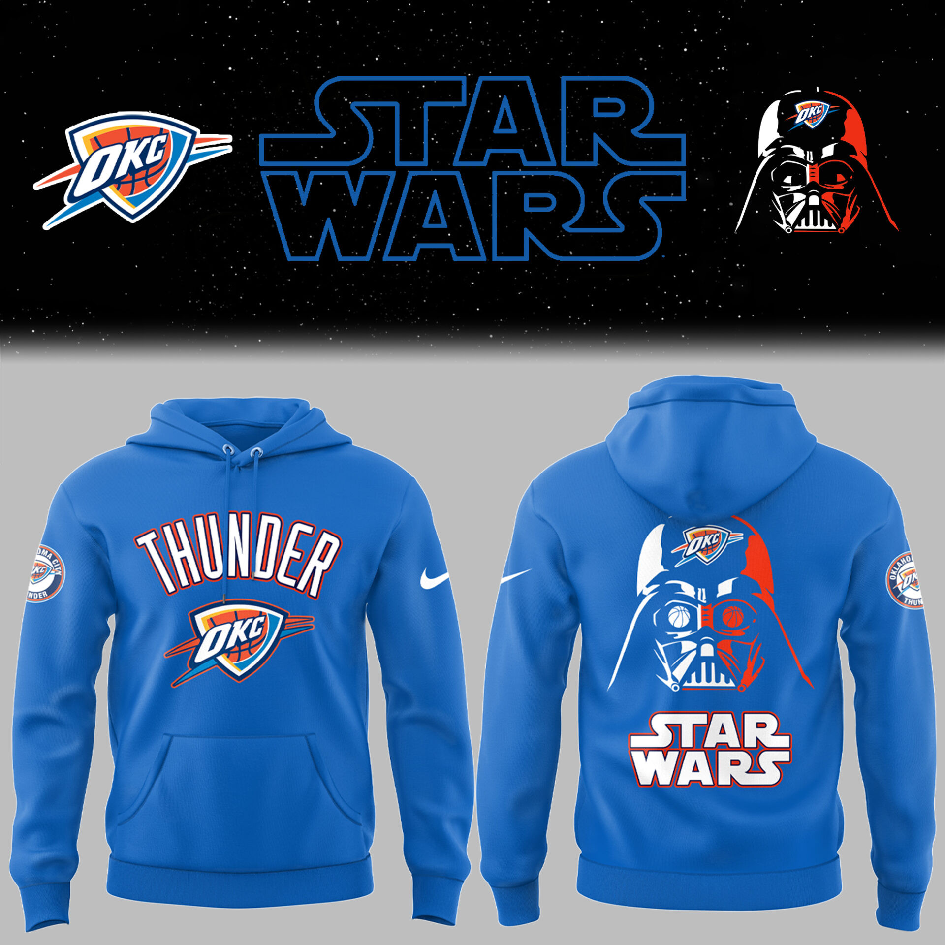 Thunder Basketball Thunder x Star Wars Blue Hoodie Basketball Fan Gift Ideas