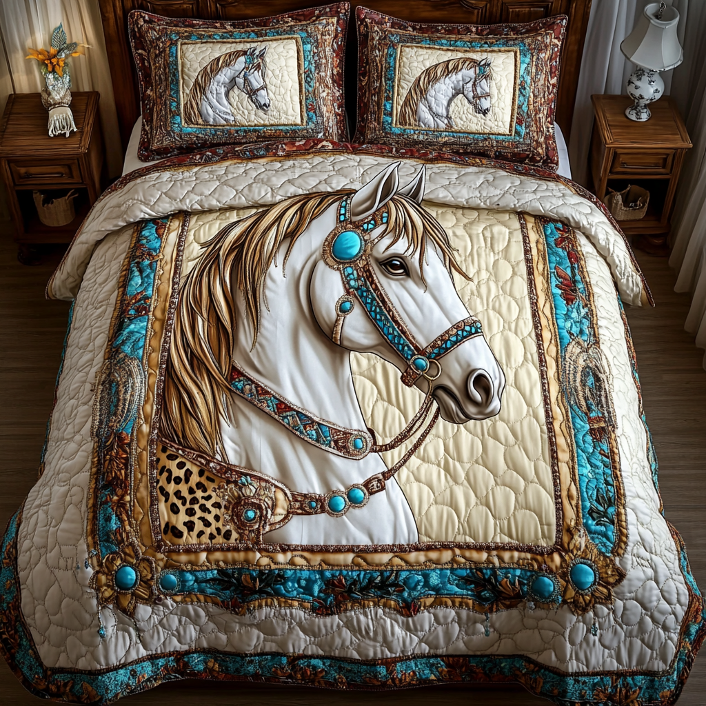 Thunder Hoof Quilted Bedding Set Cute Room Decor Gifts For Horse Lovers Woman
