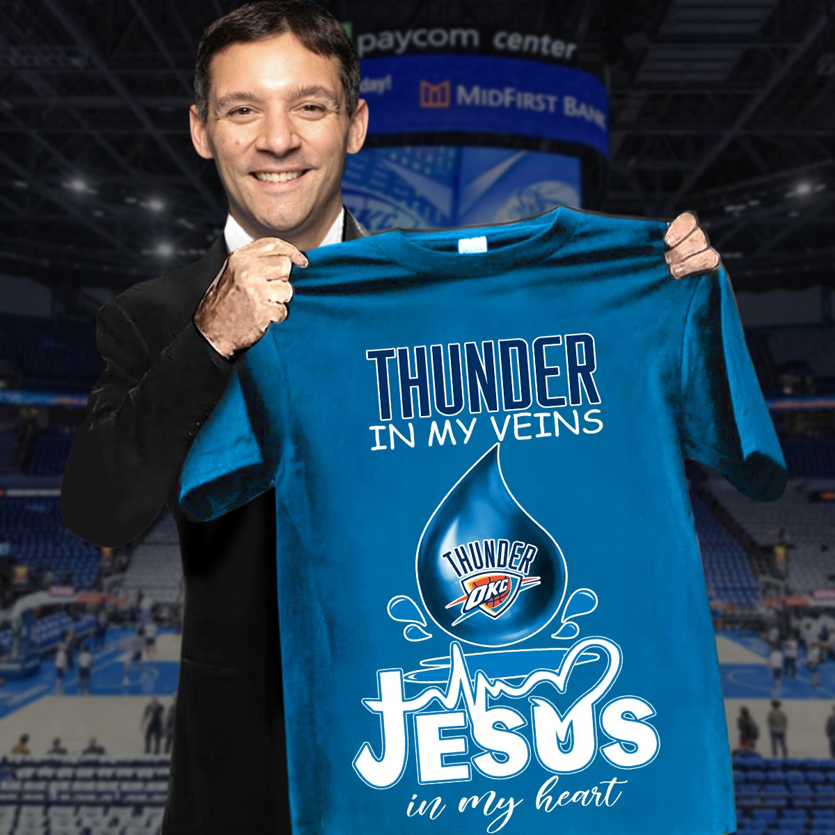 Thunder In My Veins Jesus In My Heart Shirt Faith Basketball Gifts For Thunder OKC Fans
