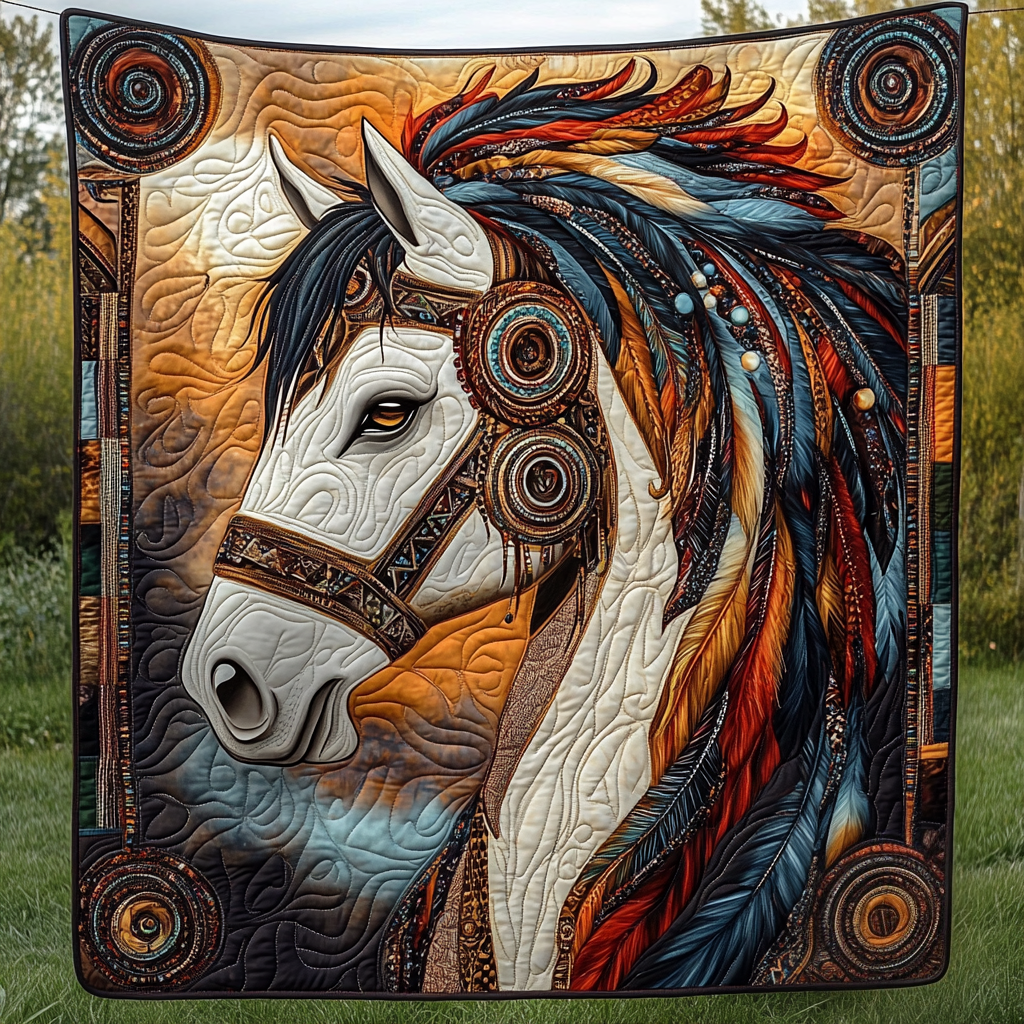 Thunder Steed Quilted Blanket Native American Blanket Christmas Presents For Horse Lovers