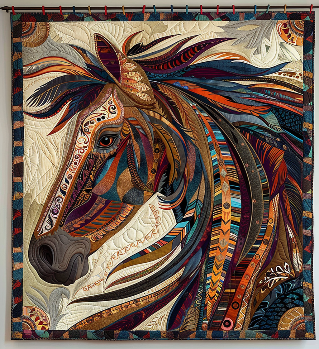 Thundering Hooves Quilted Blanket Native American Blanket Unique Gifts For Horse Lovers