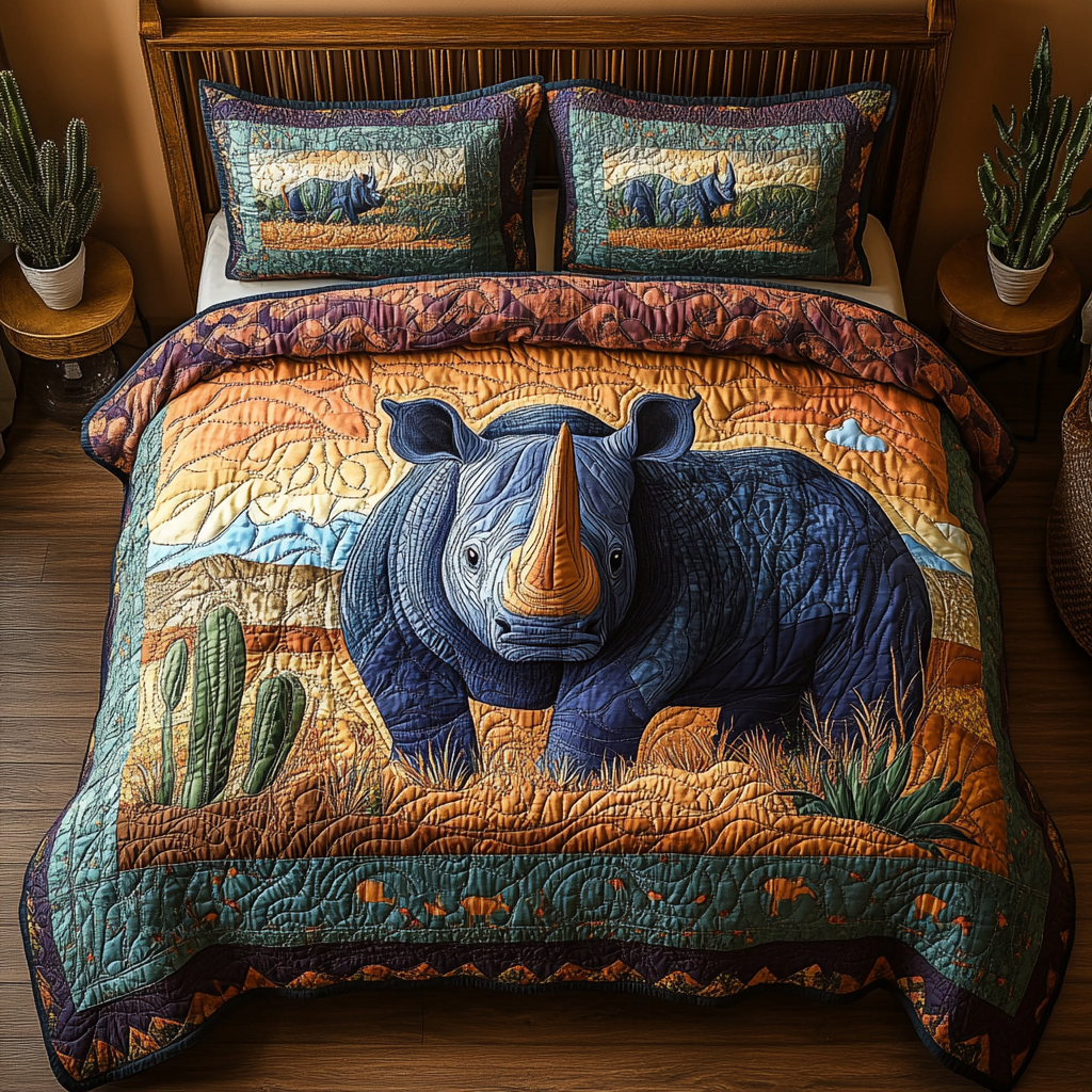Thundering Rhino Quilted Bedding Set Bed Room Decoration Rhino Gifts For Her