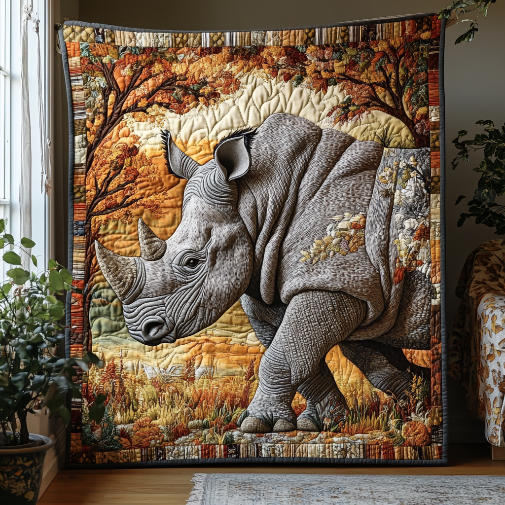 Thundering Rhino Quilted Blanket Christmas Holiday Rhinoceros Gifts