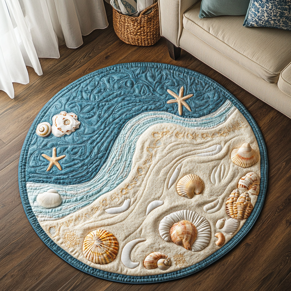 Tidal Bliss Quilted Round Mat Outdoor Decor Presents For Beach Lovers