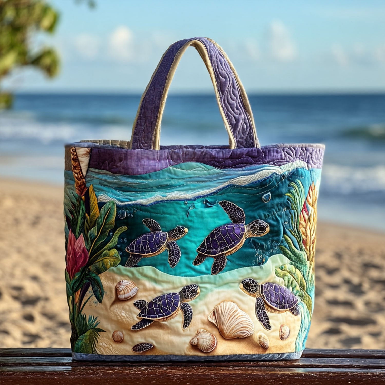 Tidal Bloom Quilted Tote Bag Gifts For Marine Life Lovers