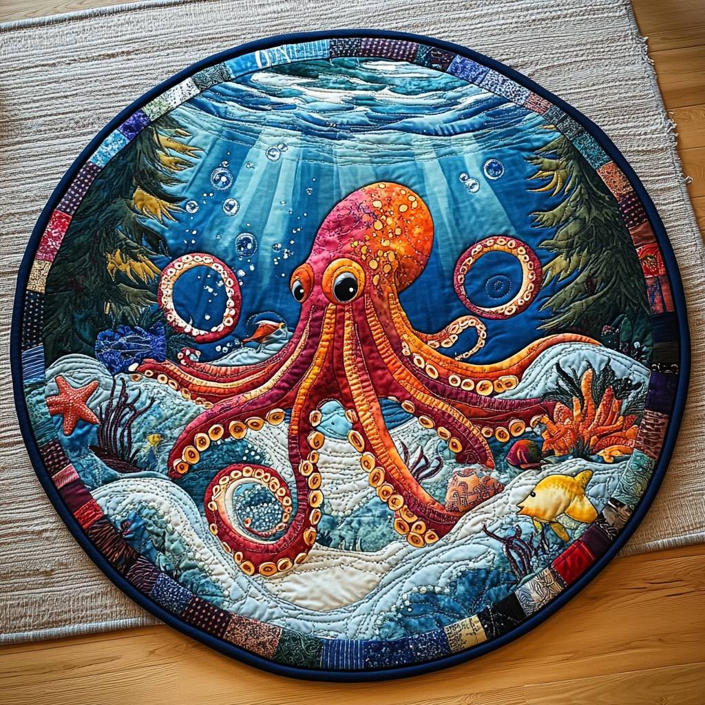 Tidal Dreams Quilted Round Mat Christmas Entryway Decor Gift For Whale Lover