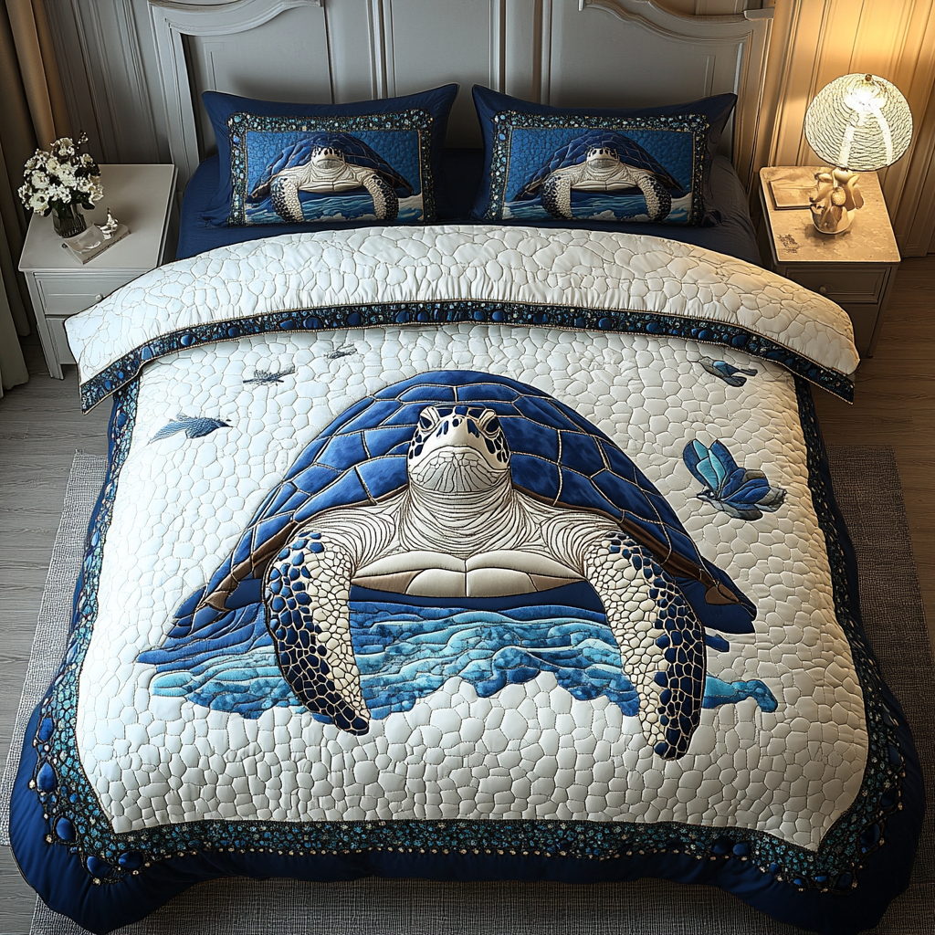Tidal Drifter Quilted Bedding Set Aesthetic Room Decor Sea Turtle Gift Ideas