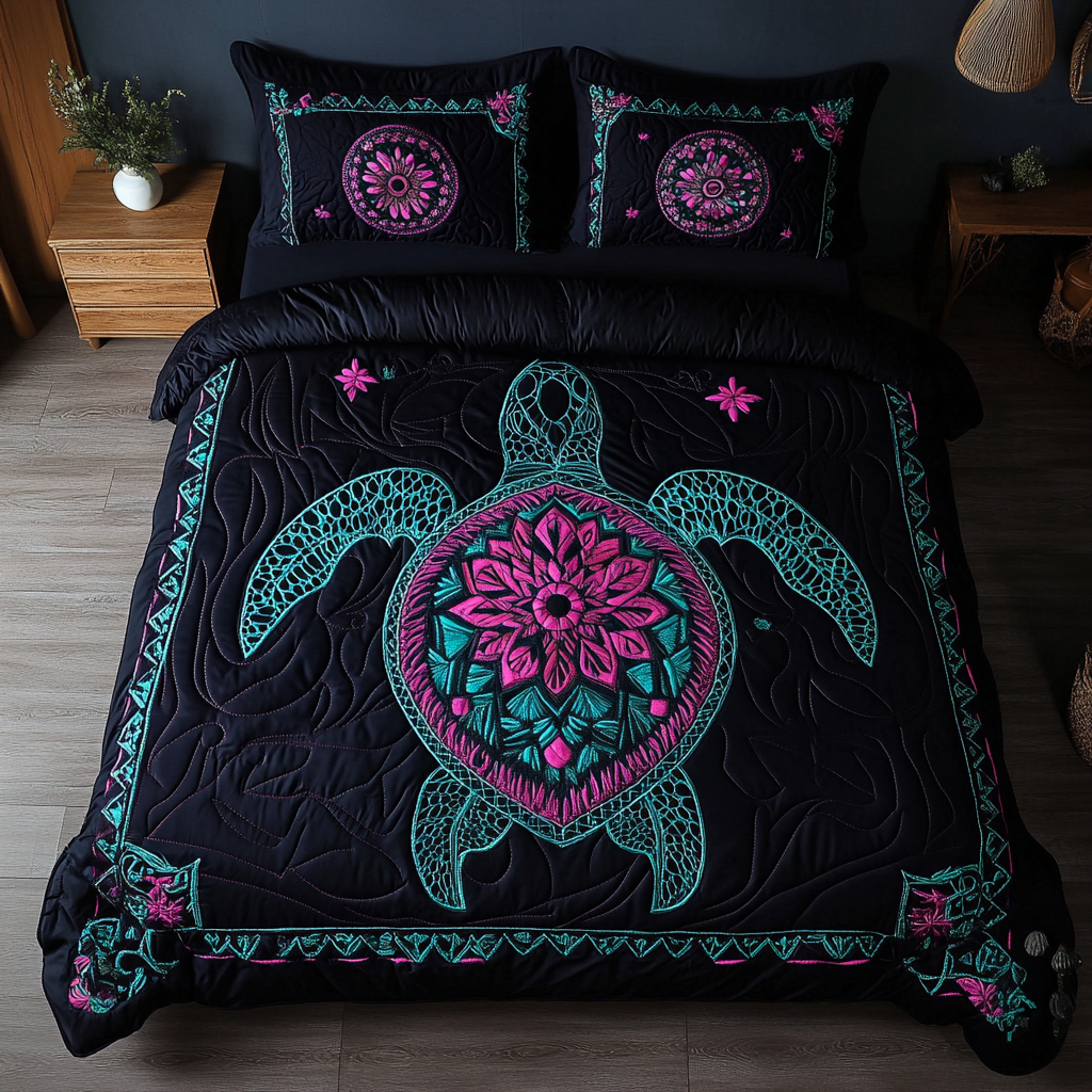 Tidal Drifter Quilted Bedding Set Cozy Bedroom Decor Sea Turtle Gift Ideas