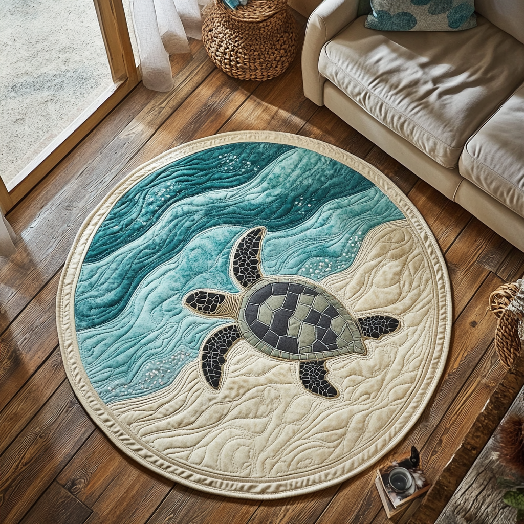 Tidal Drifter Quilted Round Mat Door Entrance Decor Turtle Gifts For Husband