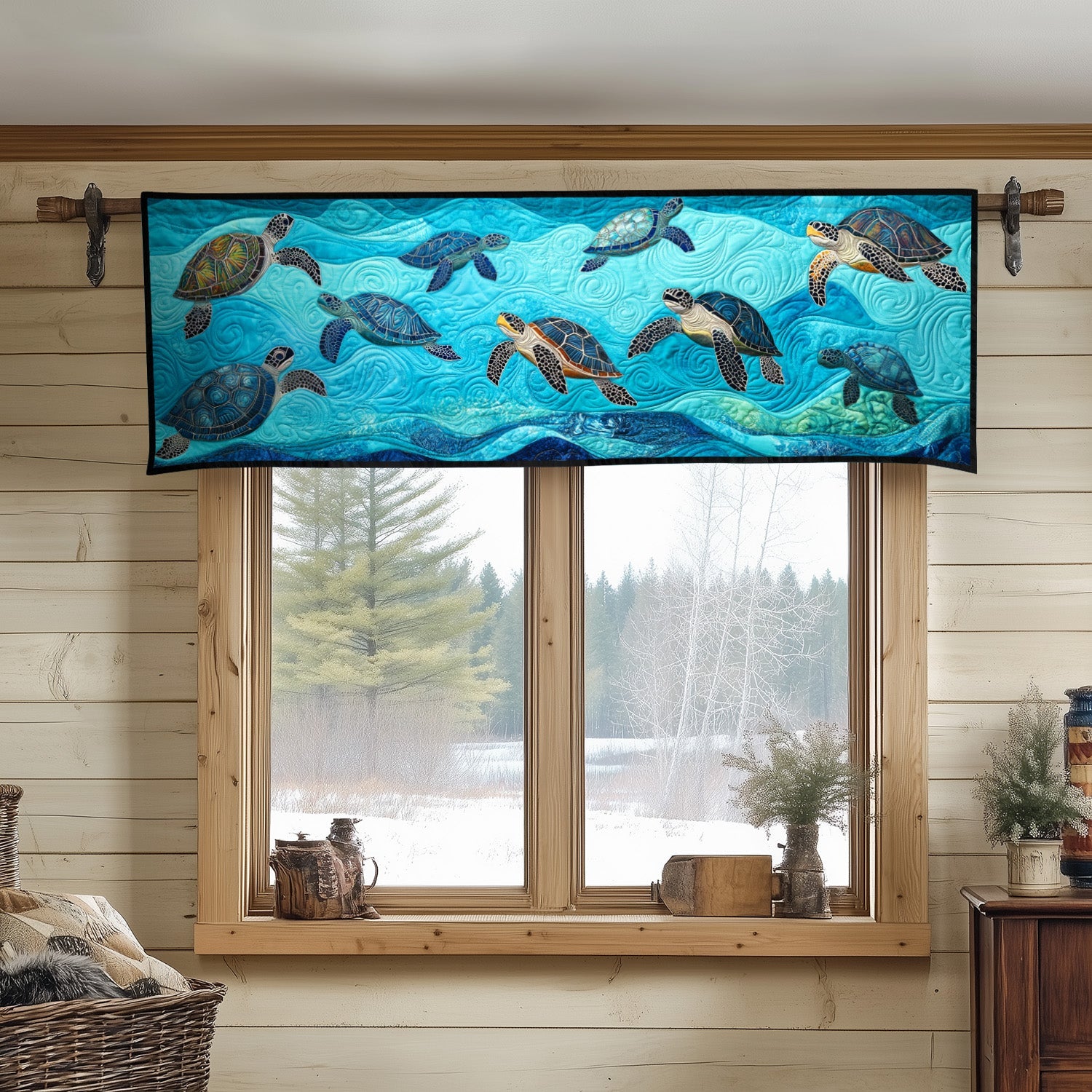 Tidal Harmony Quilted Valance Unique Front Door Decor Turtle Present Ideas