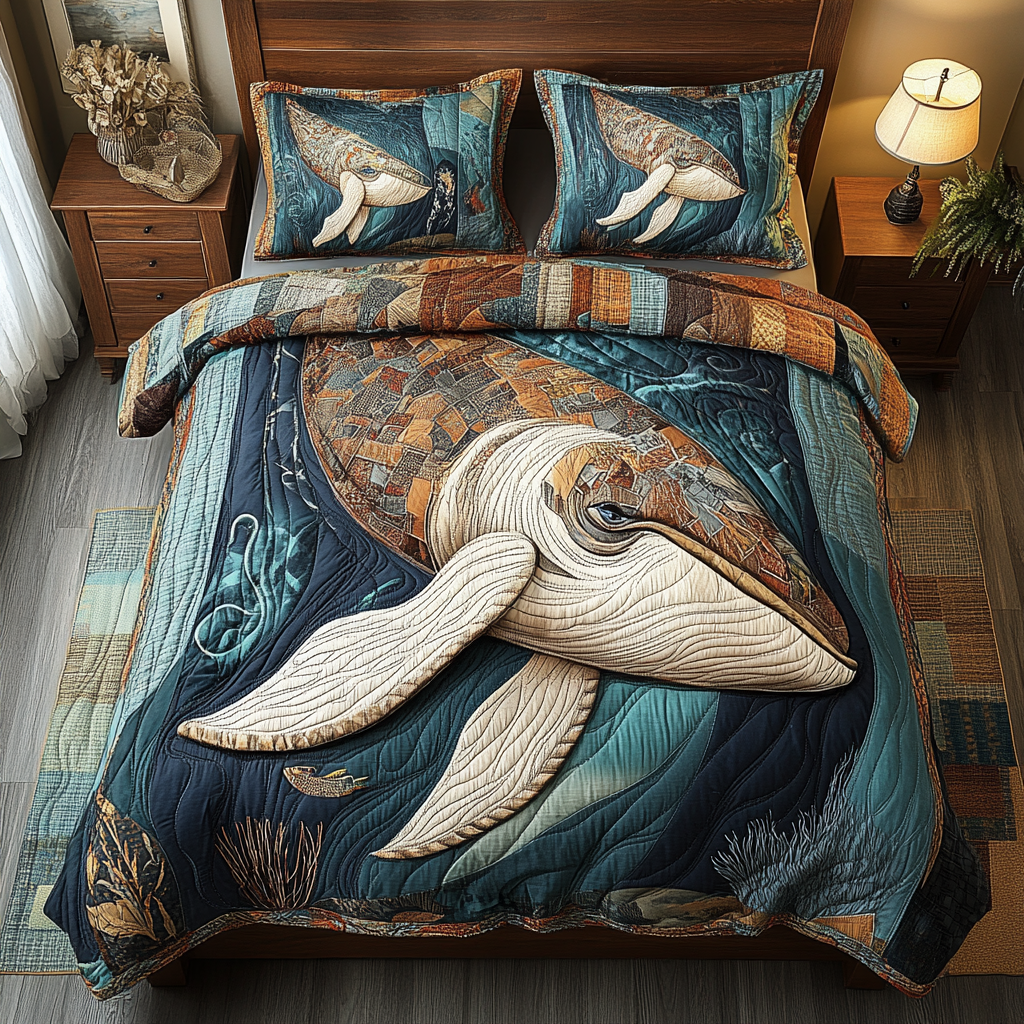 Tidal Majesty Quilted Bedding Set Bed Decor Best Unique Gifts For Whale Lovers