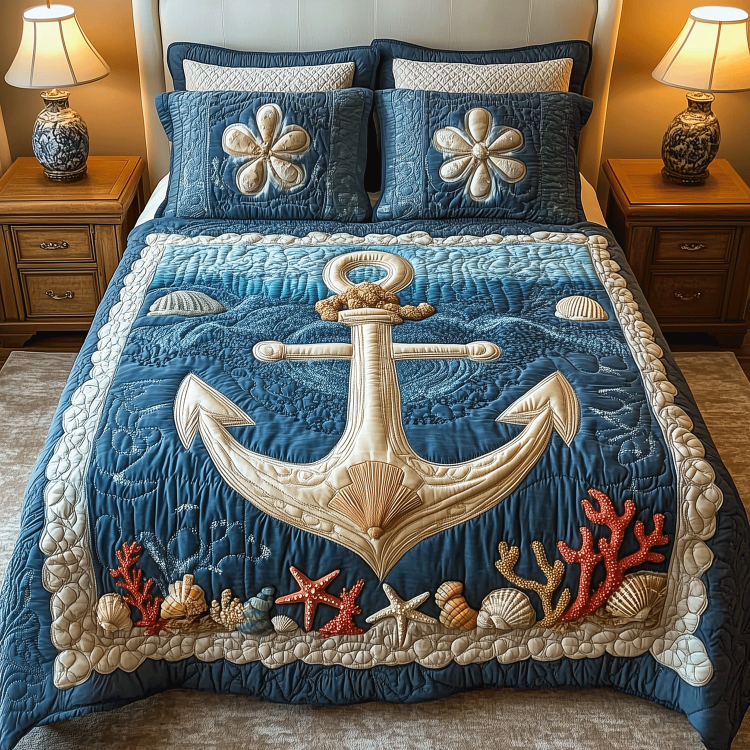Tidal Tranquility Quilted Bedding Set Heartwarming Bedding Gift for Loved Ones