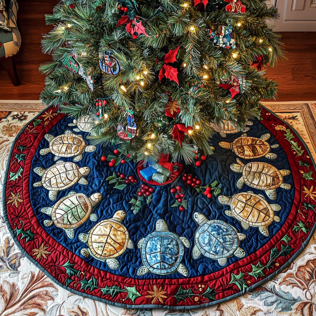 Tidal Treasures Christmas Quilted Tree Skirt Classic Christmas Home Decor