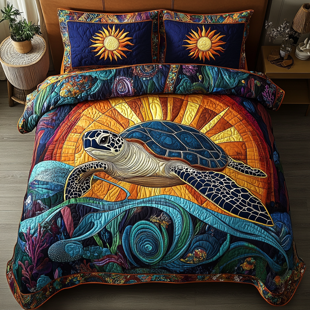 Tidal Wanderer Quilted Bedding Set Bedroom Decor Christmas Presents For Sea Turtle Lovers