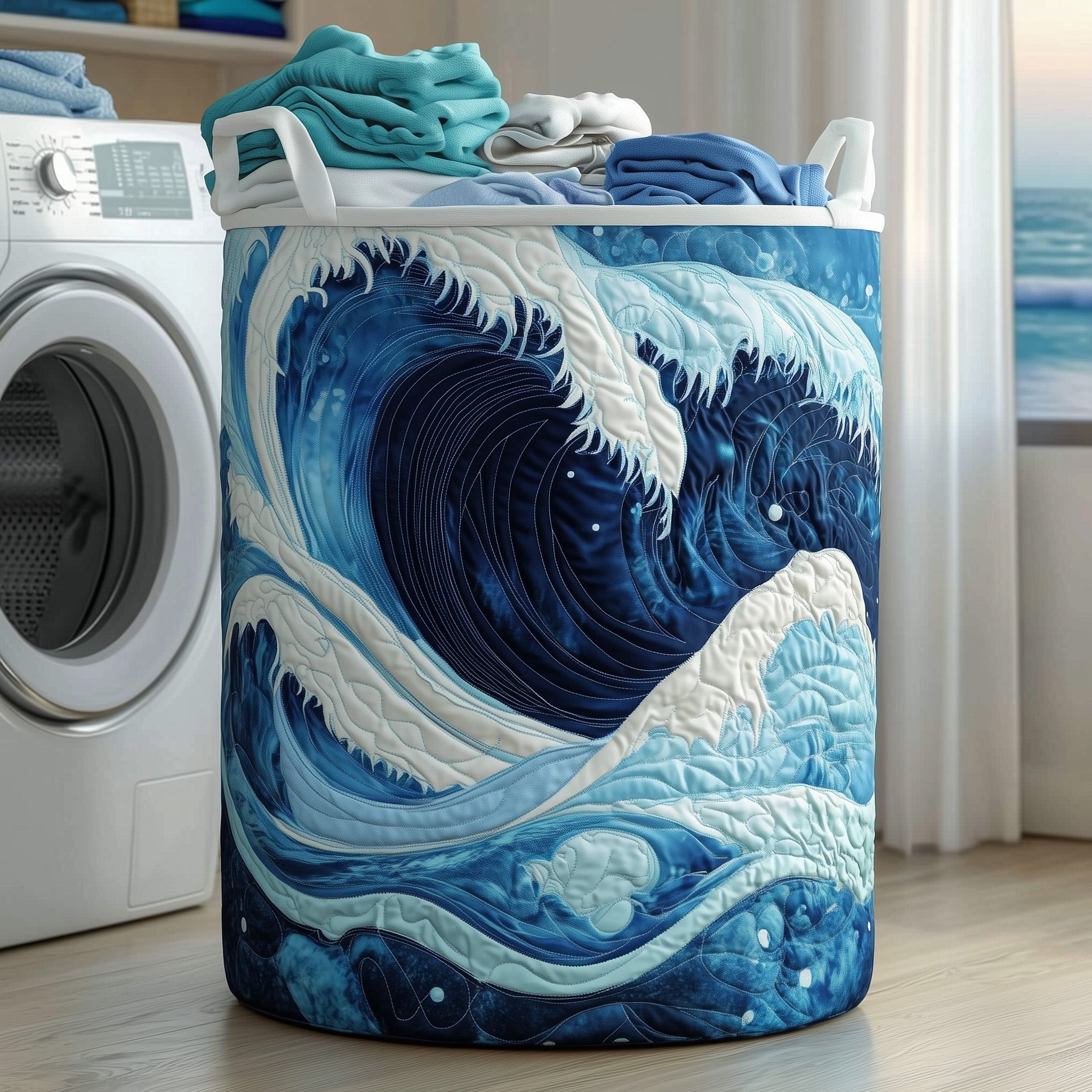 Tidal Waves Quilted Laundry Basket Gifts For Marine Life Lovers