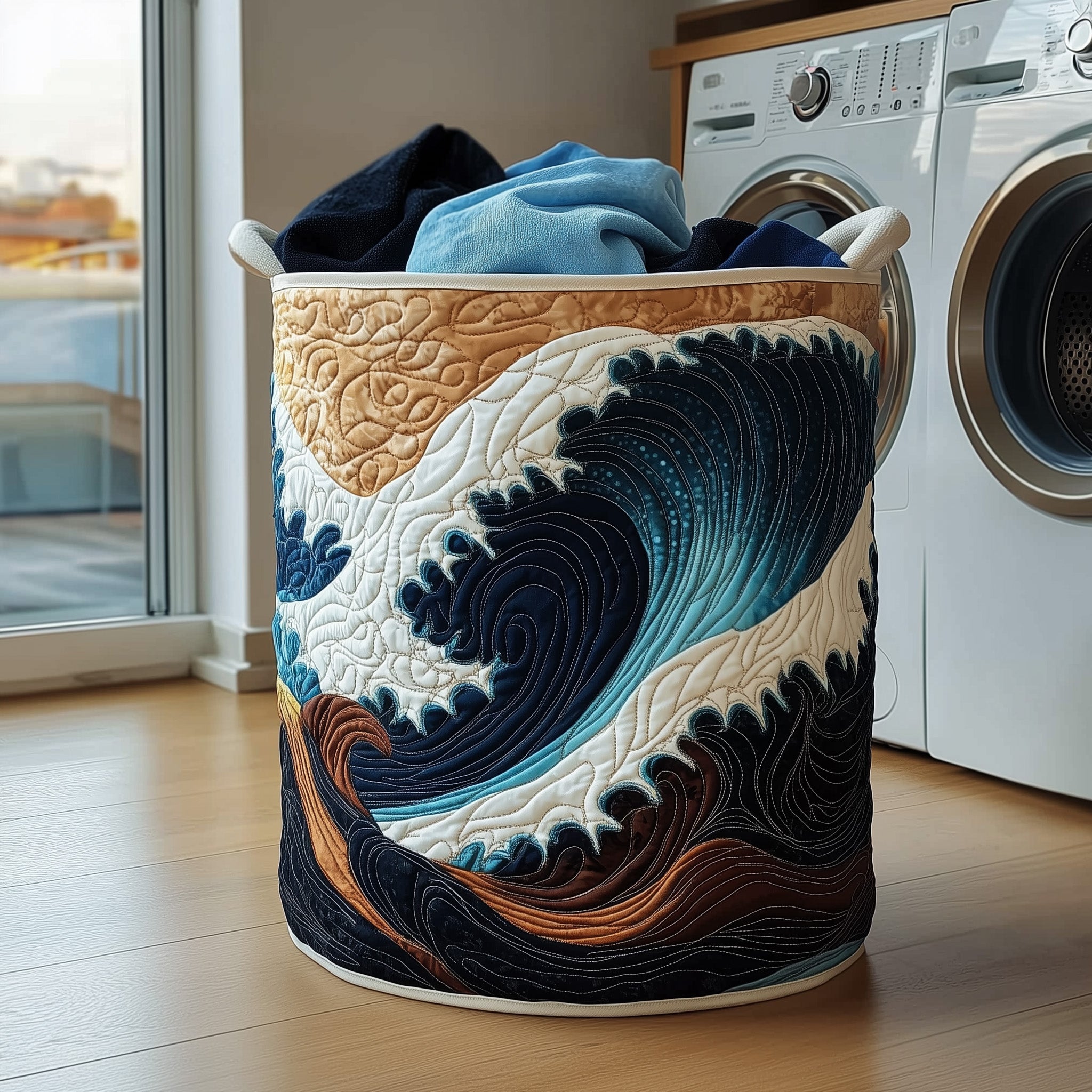 Tidal Waves Quilted Laundry Basket Unique Gifts For Ocean Lovers
