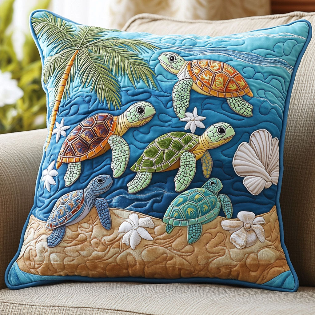 Tide Shore Family Quilted Pillow Case Cute Pillow Covers Sea Turtle Christmas Gifts