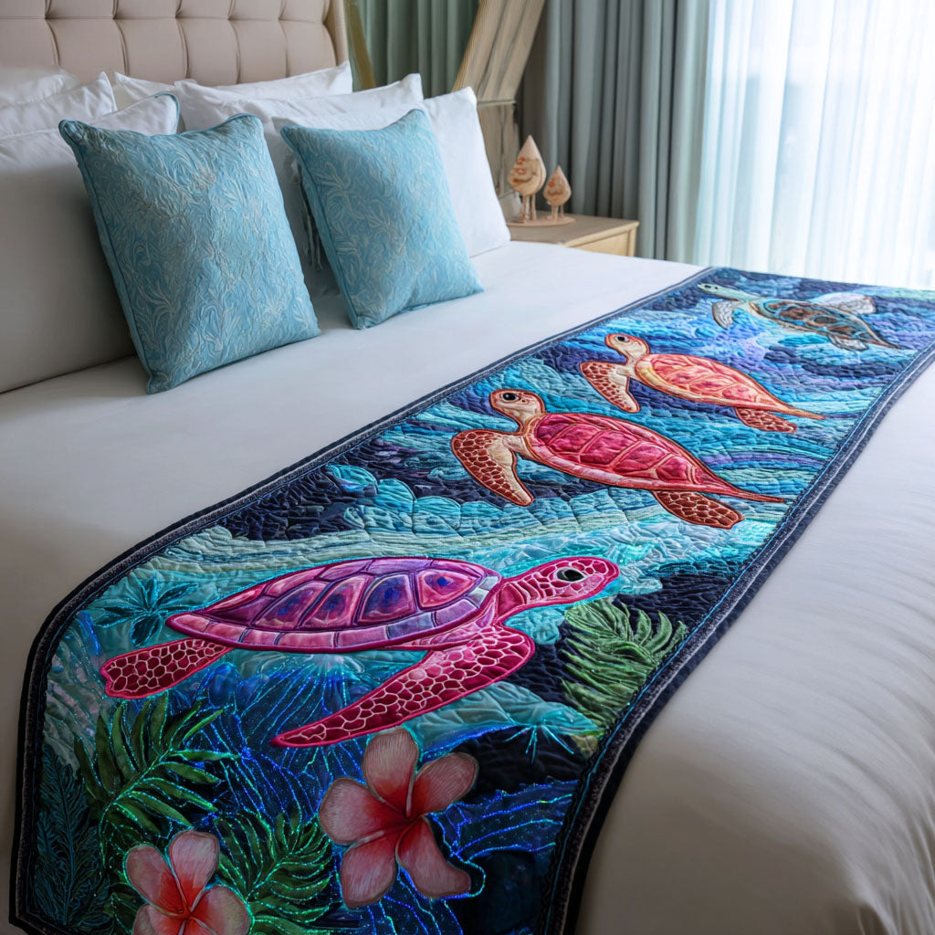 Tide Traveler Quilted Bed Runner Bedroom Decorations Unique Sea Turtle Gifts